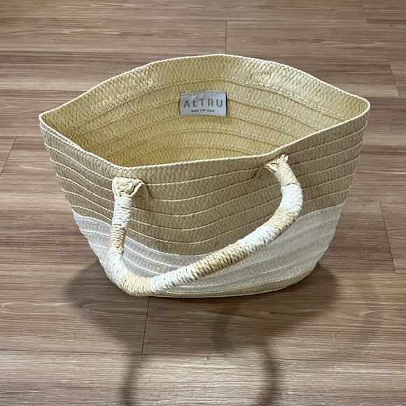 Altru New Stripped Straw Tote HandBag Light Beige - Picture 8 of 8